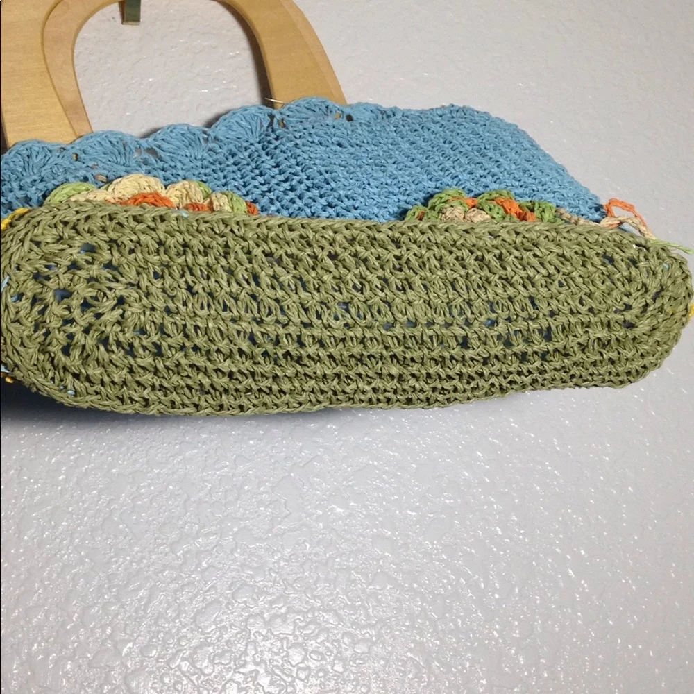 FINAL MARKDOWN Ladies' Lined Crocheted Plastic & Wood tote bag
